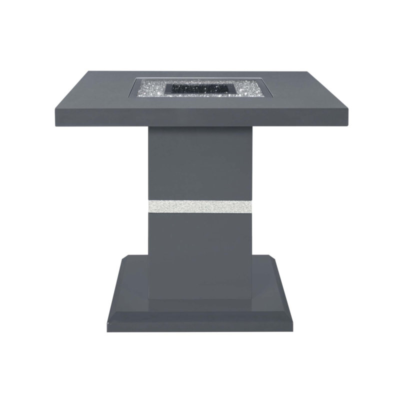 Table de bout Ariya avec finition gris foncé et détails scintillants, robuste et élégante pour les intérieurs modernes.