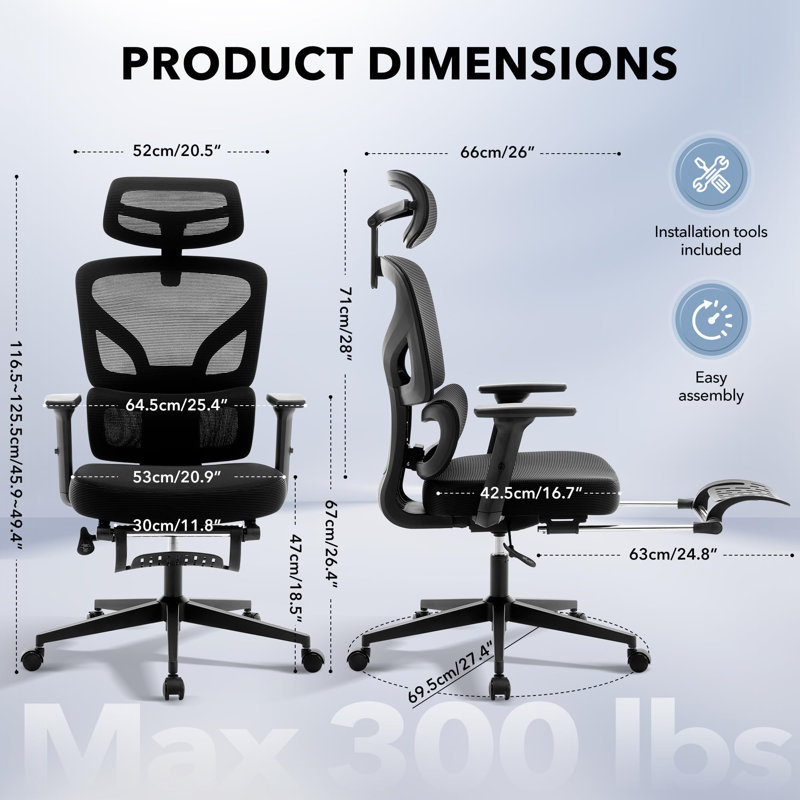 Chaise de bureau ergonomique en filet avec support lombaire réglable, chaise de bureau à haut dossier avec appui-tête et accoudoirs 3D, chaise de bureau pivotante et pivotante pour bureau à domicile