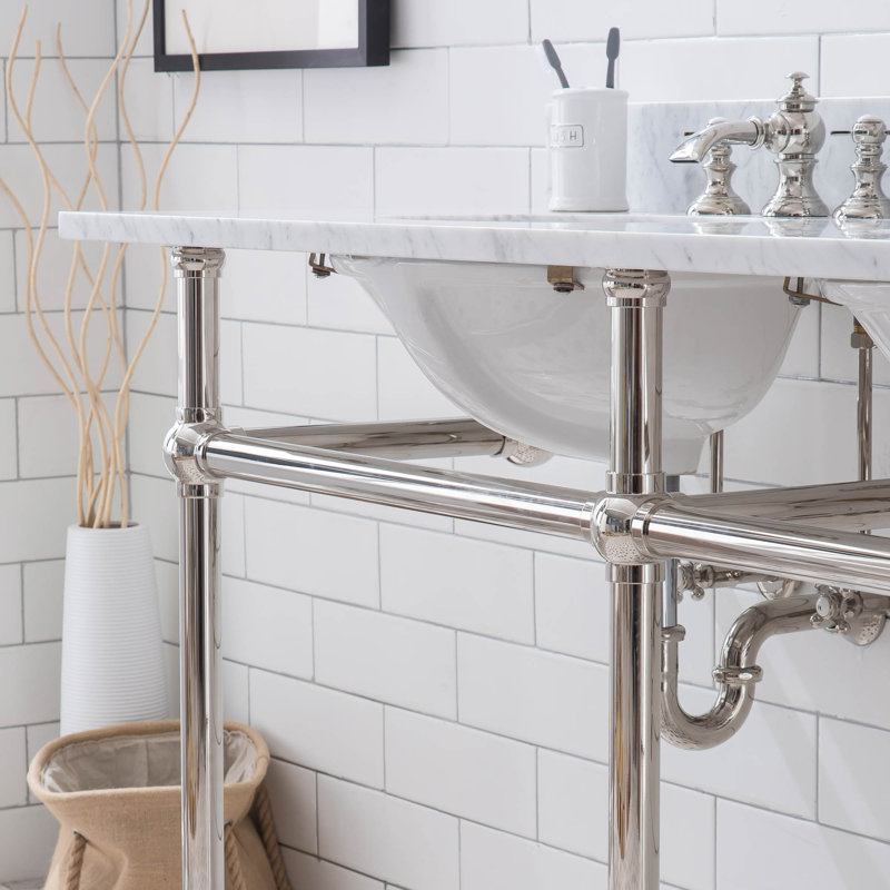 Copeland 33" Tall Stone Oval Console Bathroom Vanity with Faucet and Overflow, Polished Nickel