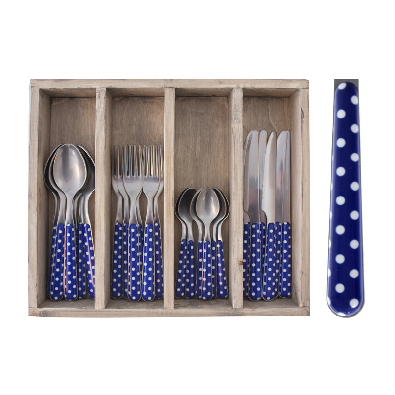 Minchinhampton 24 Piece 18/10 Stainless Steel Cutlery Set, Service for 6, Blue/White