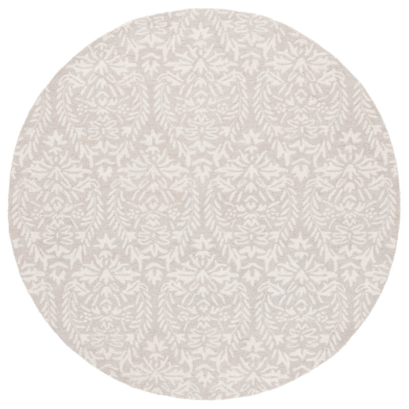 Raquele Ebony Hand Tufted Wool Pile Floral Rug, Round 6'