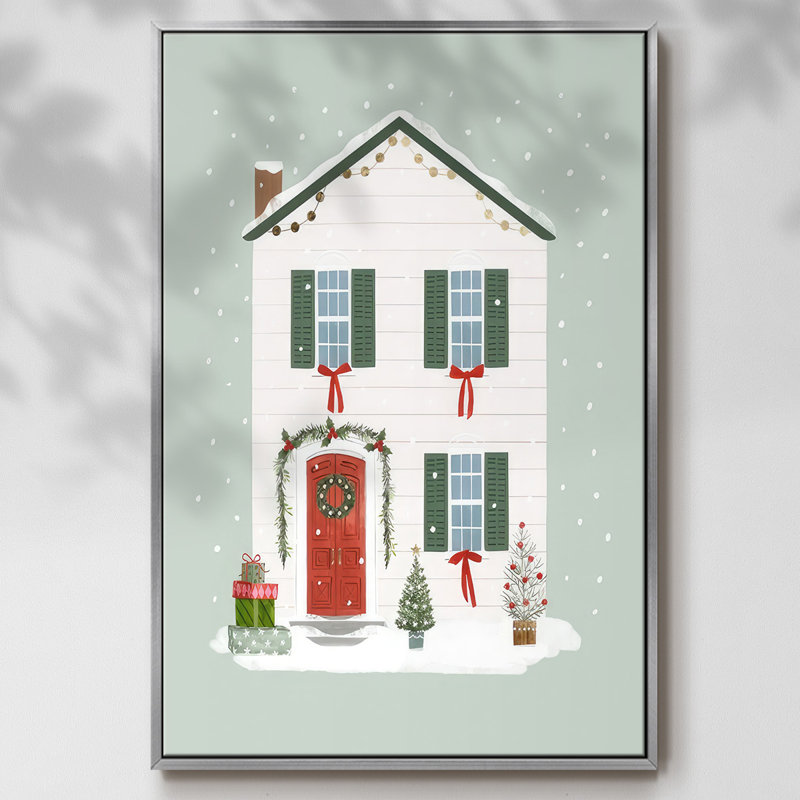 Festive Front Door III, reproduction d'art sur toile, H 41 po x l 27 po x P 1,5 po, Encadrement argenté