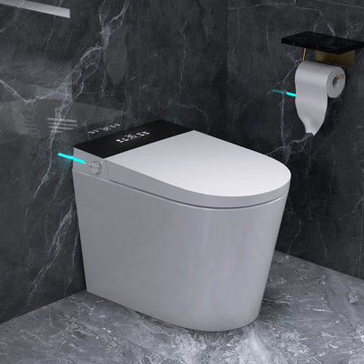 Round Bidet Toilet 1.28 GPF With 23 In. Depth For Small Modern Bathroom 12 In. Rough-In Auto Flush Heating&Drying