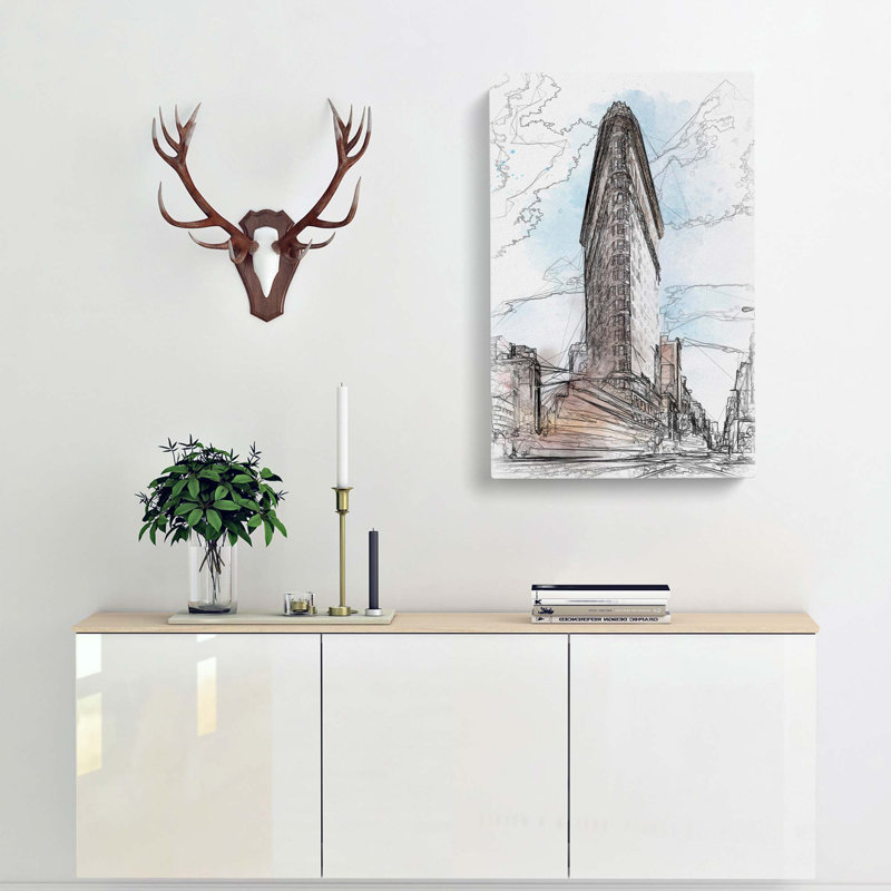 Flatiron Building In New York In Abstract - Wrapped Canvas Print, 76cm H x 50cm W x 3cm D