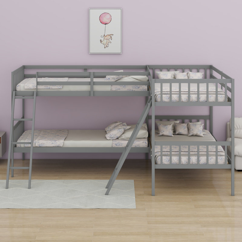 L-Shaped Bunk Bed With Ladder, Grey
