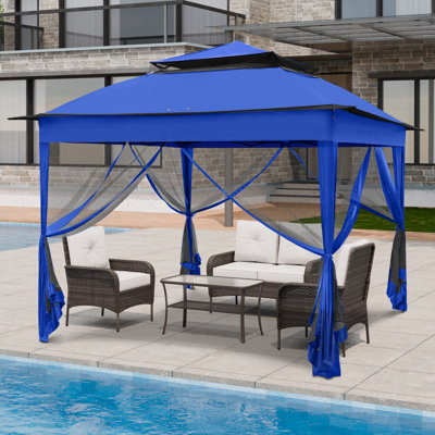 11 Ft. W x 11 Ft. D Outdoor Pop Up Soft Top Steel Patio Gazebo with Netting