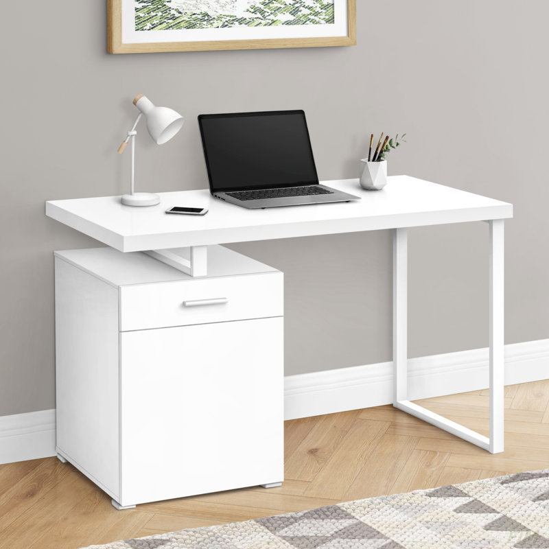 Computer Desk, Home Office, Laptop, Left, Right Set-up, Storage Drawers, 48"L, Work, Metal, White/White