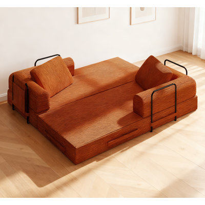 Canapé-lit convertible avec coussin cylindrique - Coussin en velours côtelé avec cadre de forme fixe pour le salon, la chambre à coucher, le salon, le studio-orange