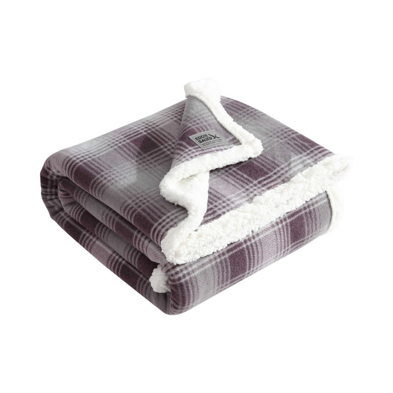 Eddie Bauer Printed Plush Fleece/Sherpa Oversized Throw Blanket, Nordic Plaid Purple