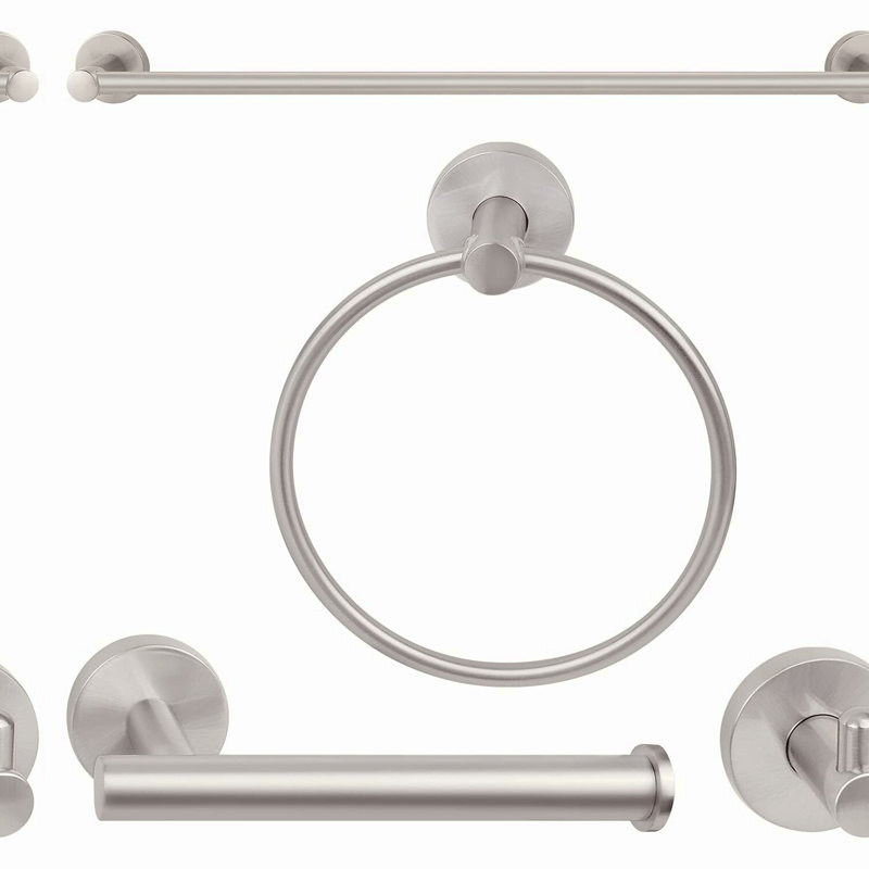 Modern Nickel Round Bathroom Hardware Set - 4 Piece Towel Bar Accessory, 24 Inch