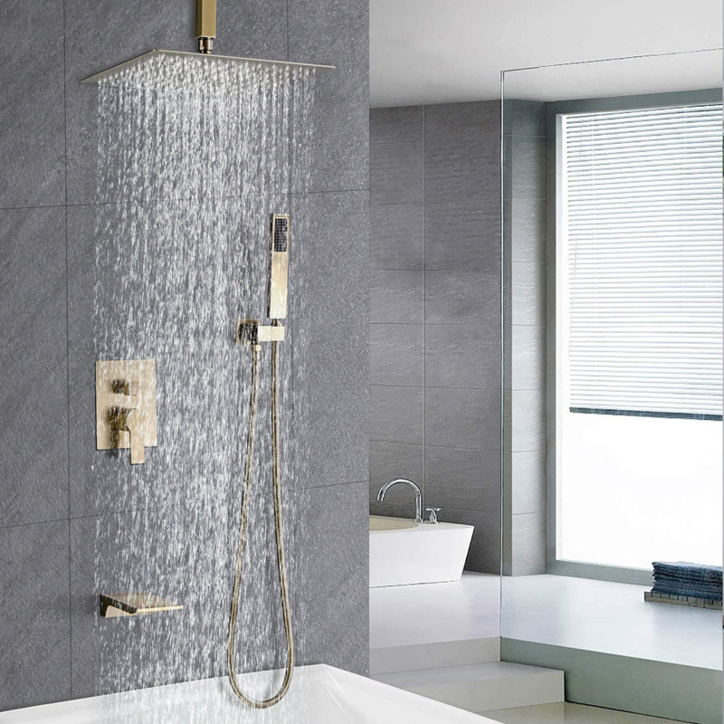 Shower Faucet Set, Shower System Bathroom High Pressure 12 Inches Rainfall Shower Head With Handheld Spray, Wall Mounted Shower Fixtures With Shower Valve And Trim Kit
