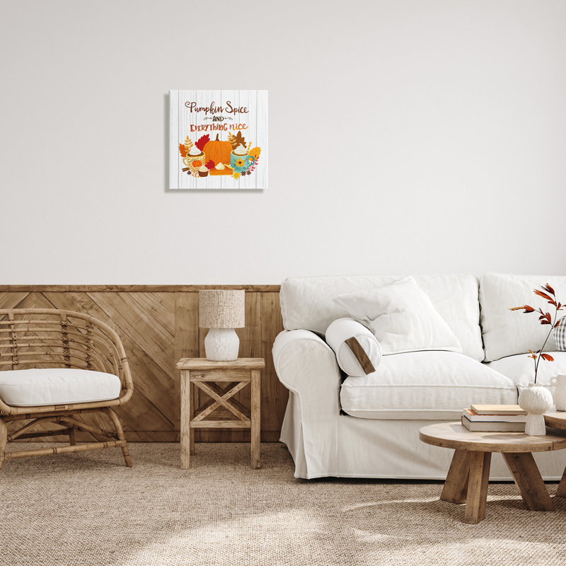 «Pumpkin Spice Mugs & Pie», arrangement floral calligraphie encadrée noire, art texturé par Sharon Lee, Toile tendue