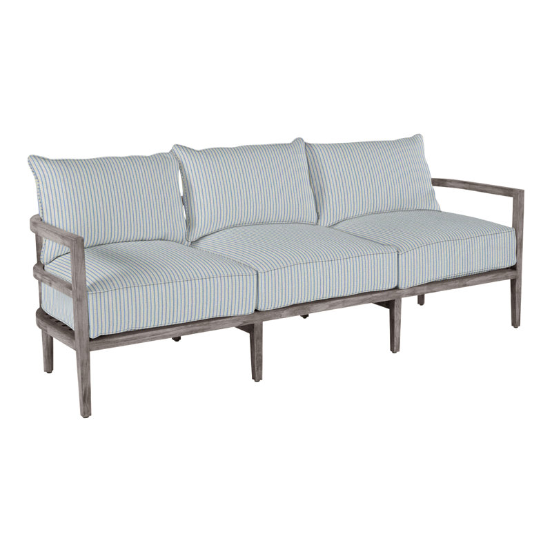 Santa Barbara 87" Wide Outdoor Teak Patio Sofa with Cushions, Welt, Canvas Sand, Natural Teak