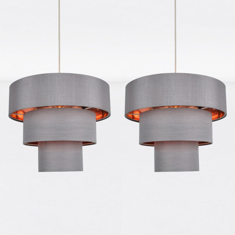 29cm H Silk Empire Pendant Shade, Grey/Copper