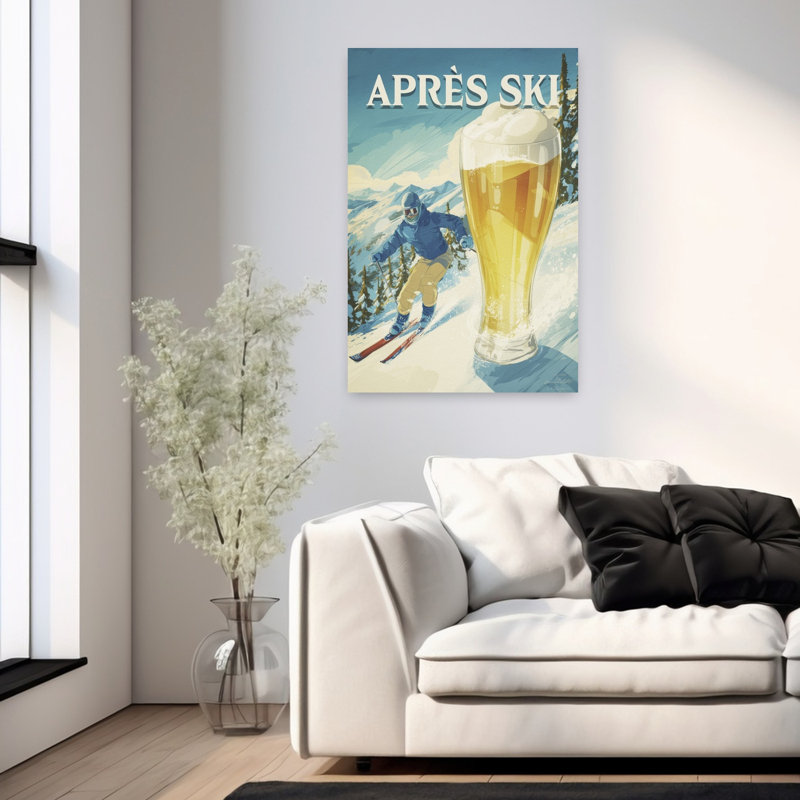 Apraus, ski, montagne, bière, rétro, abstrait, montagne, hiver, art mural, H 36 po x l 24 po