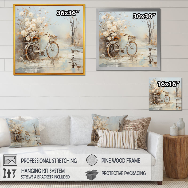 Vélo de charme en hiver III sur toile, H 30 po x l 30 po x P 1 po, Cadre naturel flottant
