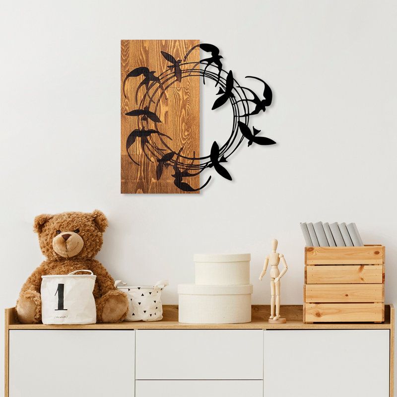 Elegant Decorative Wooden Wall Accessory, Black, 22.8 x 22.8 inches | 100% Solid Wood (Thickness: 1.2 inches) & Durable Metal (Thickness: 0.06 inches) | Easy Wall-Mount Design, Perfect for Modern Home Decor