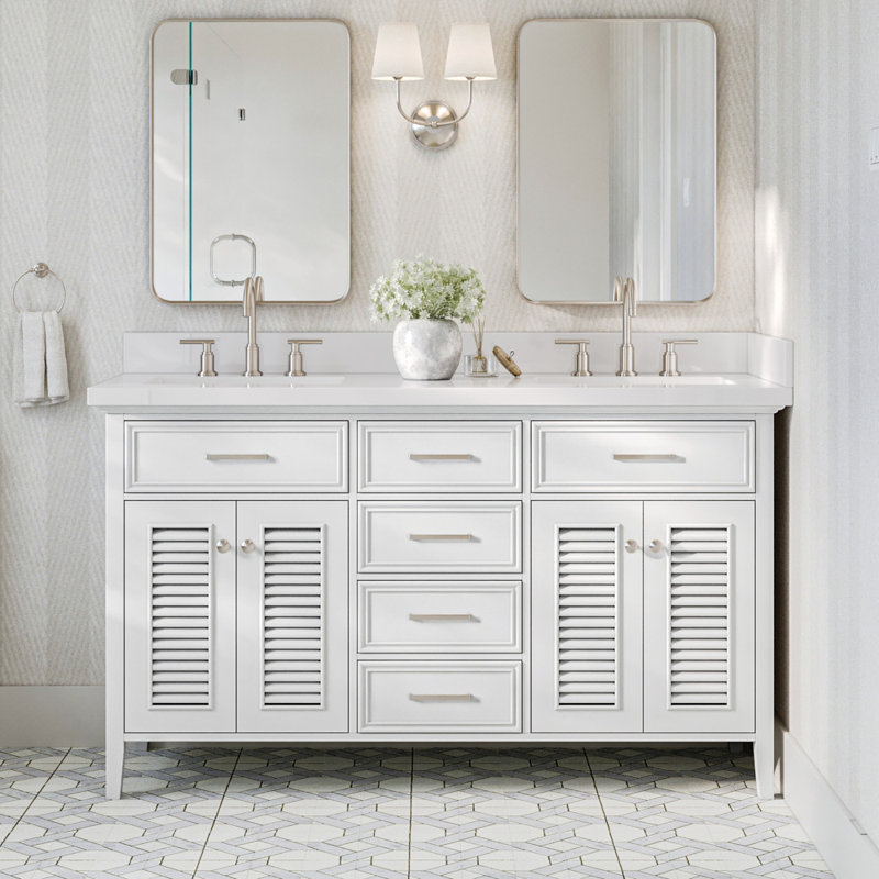 Kensington 61'' W Double Vanity, White, Rectangular, Pure White Quartz