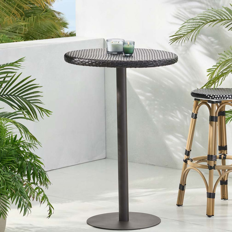 Table de bar d'extérieur ronde en rotin PE