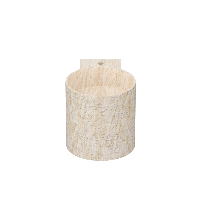 Lavabo de salle de bain mural rond 16 "à surface solide avec support de fixation, lavabo moderne d'aspect marbre, Naturel