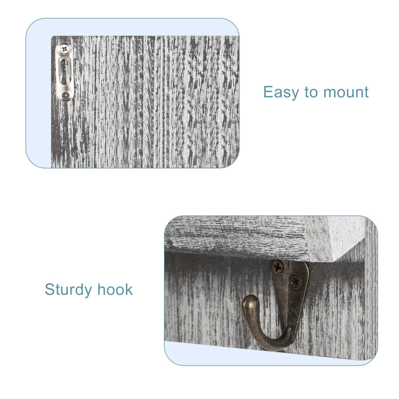 Jatorria Solid Wood Wall Organizer with Key Hooks, Gray