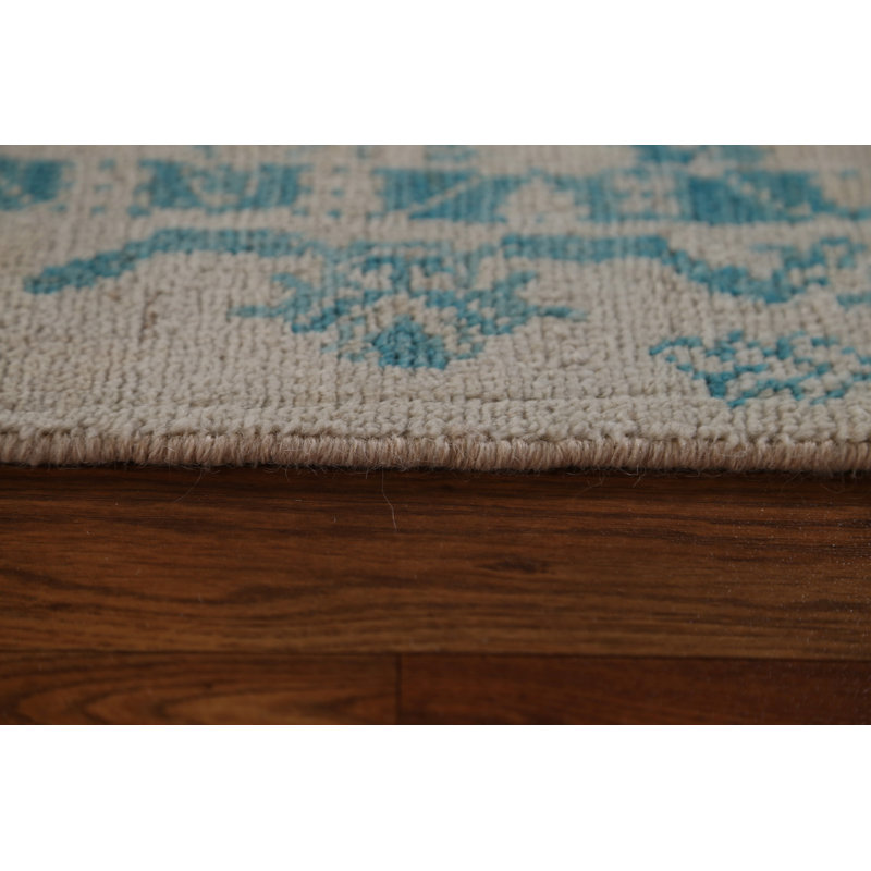 Tapis beige en laine noué à la main de conception unique 2 pi 0 po x 3 pi 10 po New Age