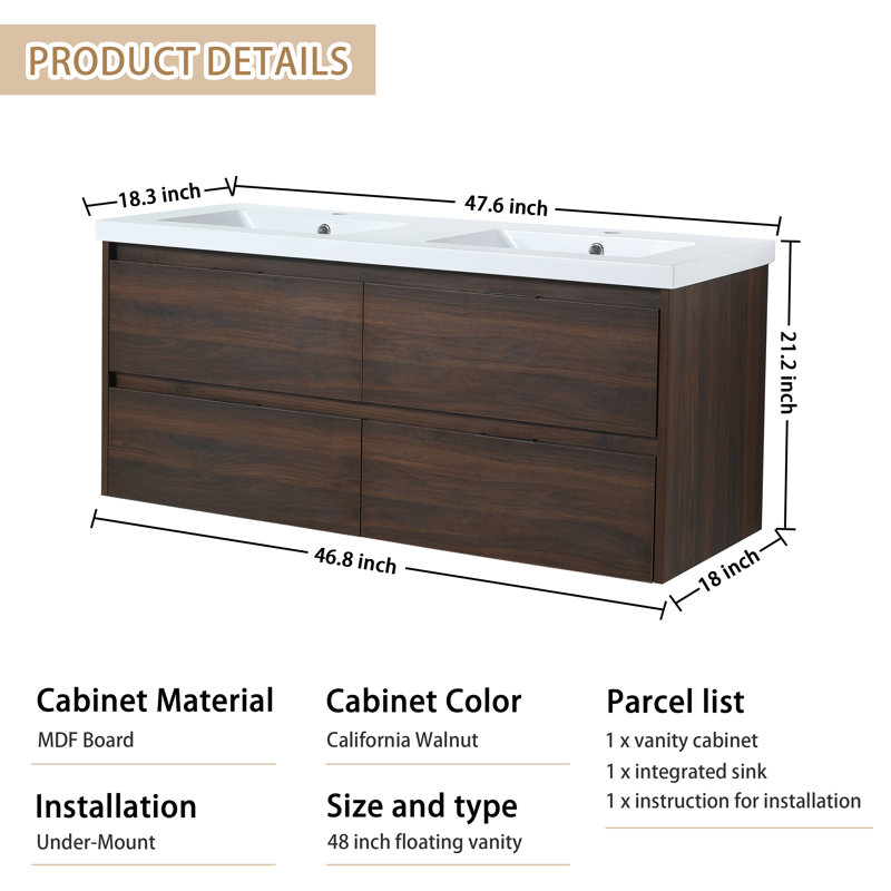 48'' Double Bathroom Vanity with Resin Top