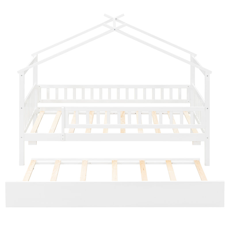 Lit avec lit gigogne et cadre en bois Arsis, Lit simple, Blanc