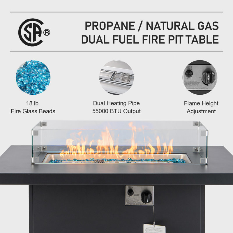 Gillet 7 Piece Patio Outdoor Aluminum Furniture Set with Gas/Propane Fire Pit Table, 29'' Extra Large Luxury Sectional Conversation Set