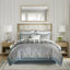 Édredon 12 pièces pour grand lit bleu sarcelle avec draps en coton, comprenant un édredon, 2 taies décoratives assorties, des coussins décoratifs Euro, une jupe, un drap-housse, un drap plat et des taies d'oreiller, 100% géométrique gris