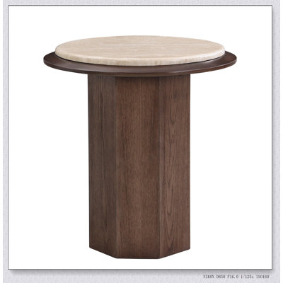 Table de bout contemporaine avec plateau en travertin et noyer, parfaite pour la vie moderne et rehaussant l'esthétique.