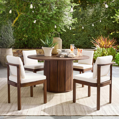 Acacia Wood Outdoor Armless Dining Chairs with Water-Repellent Cushions Set of 4 for Weather Resistant Comfortable Outdoor Dining