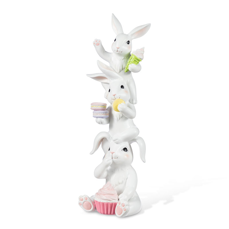 17,5 "H Lapin de Pâques empilé en résine avec décor de table Macaron