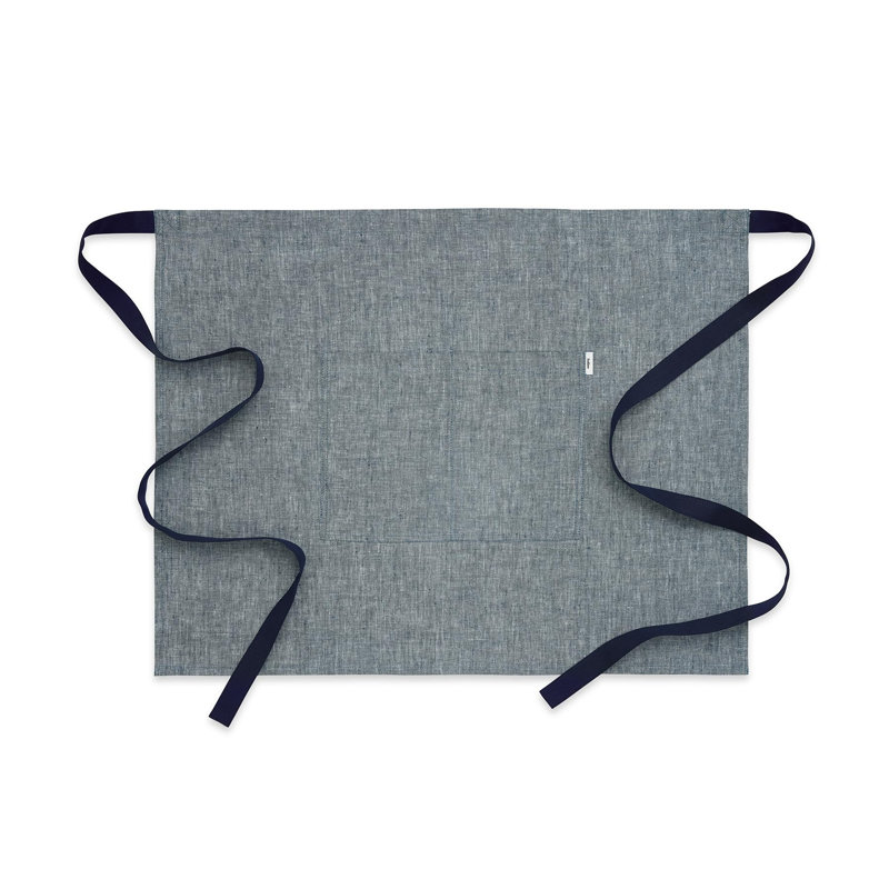 100% Pure Linen Bistro Apron, Chambray Blue / Ivory