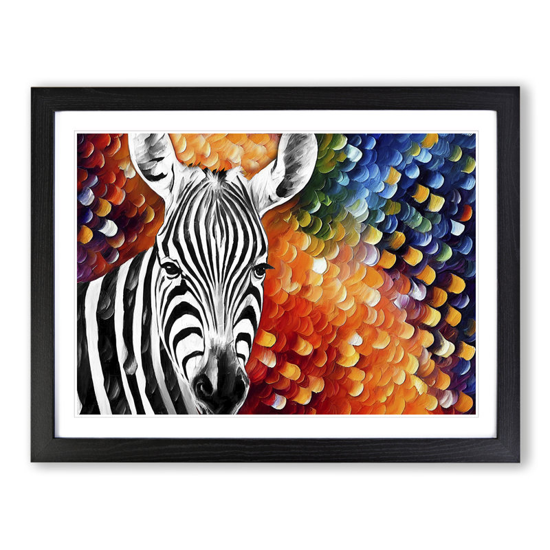Zebra Abstract - Single Picture Frame Painting, Black, 46cm H x 64cm W x 2cm D