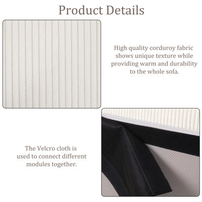 Canapé modulaire rembourré en velours côtelé 2 pièces Boneless - entièrement comprimé, aucun assemblage requis
