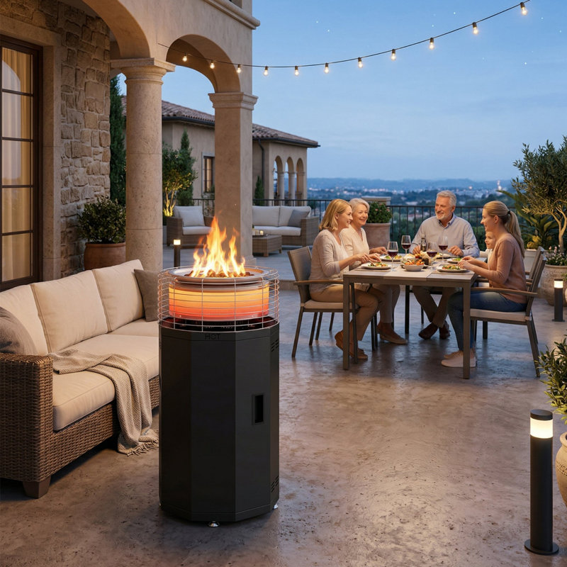 Chauffe-terrasse d'extérieur, foyer d'extérieur au propane sans fumée 2 en 1 pour cour, jardin, terrasse, fête, Round Heater