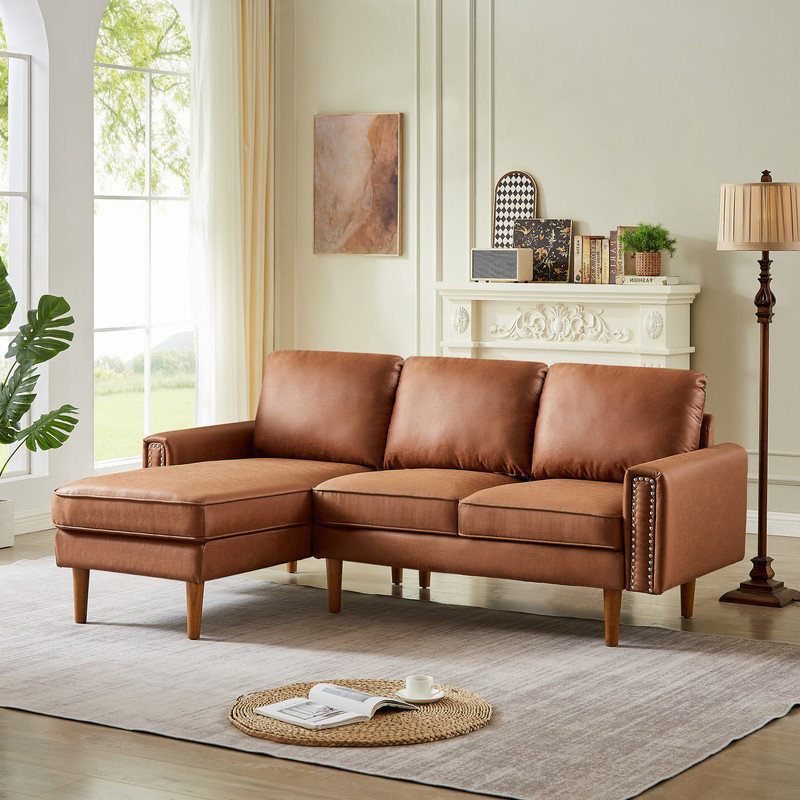 Garate Upholstered L-Shaped Sectional, Left Hand Facing, Dark Brown Tech Cloth