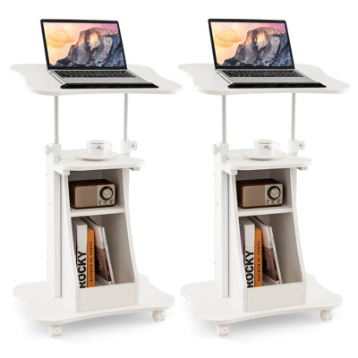 Gymax 2pcs Sit-to-stand Laptop Desk Cart Rolling Mobile Height Adjustable W/ Storage