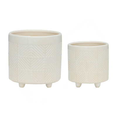 S/2 6/8" TEXTURED PLANTERS, SHINY WHITE