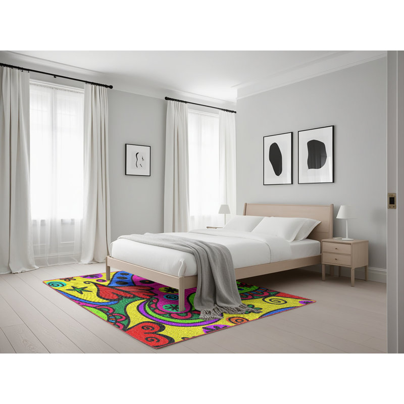 Tapis motif rose/vert/bleu, Rectangle 5 pi x 7 pi