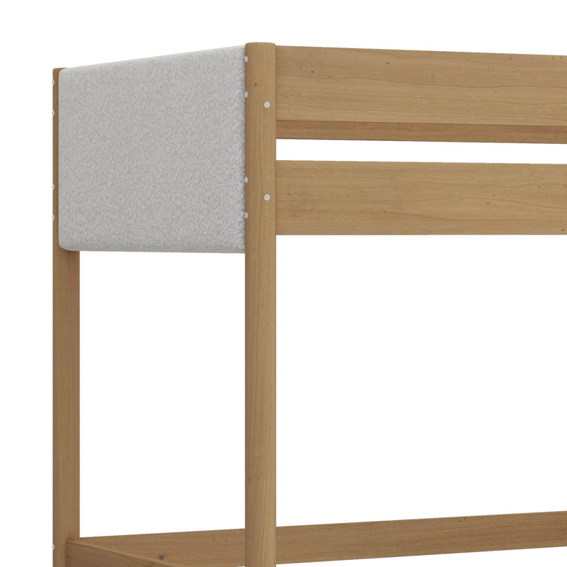 Twin Size Rubber Wood Loft Bed – Desk, Boucle Upholstered Headboard/Footboard, Ladder & Safety Guardrails