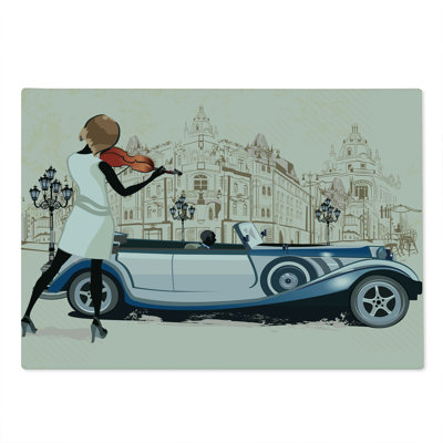 Ambesonne Urban Cutting Board Large Size Street Musician Retro Beige and Brown