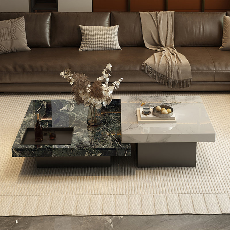 Table basse carrée en granit de luxe moderne, H 15,7 po x L 31,5 po x l 31,5 po, Blanc