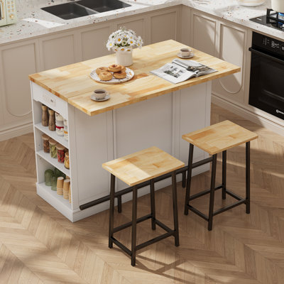 Ensemble de table de salle à manger 47,2 "avec 2 tabourets et abattant