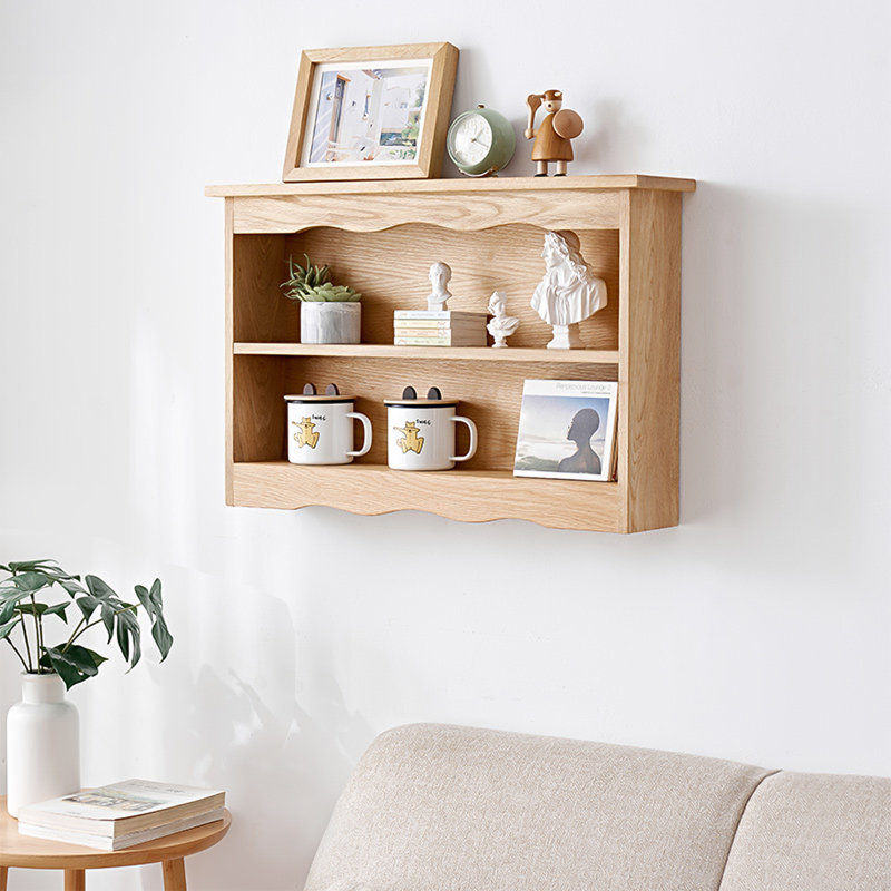 27.56" Japanese minimalist brown oak solid wood wall-mounted hanging cabinet, sideboard wall storage cabinet