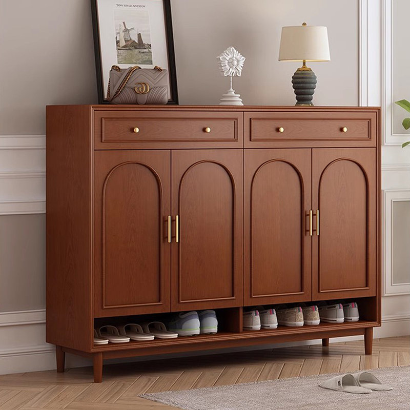 Red Brown Solid Wood Shoe Storage Bench
