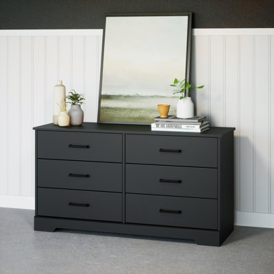 Yazeed 53.25"W  6-Drawer Double Dresser,  Farmhouse Chest of Drawers, Strage for Bedroom, Office, Living Room, 53.25"W x 28.5"H x 18.25"D, Black