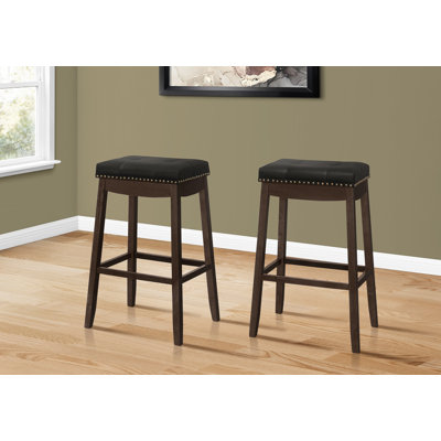 Tabouret de bar Rylan, hauteur de comptoir, siège de selle, cuisine, bois, similicuir