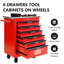 6 tiroirs, chariot à outils à roulettes, rangement en métal, volants, freins de stationnement, verrouillage à clé, glissières de tiroir d'une capacité de 15 kg, poignée à tirer, chariot de mobilité, atelier de réparation, verrouillable, amovible, --1259799620